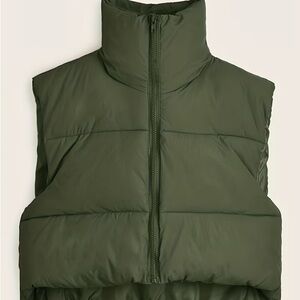 Olive Green Puffer Vest Jacket - Women